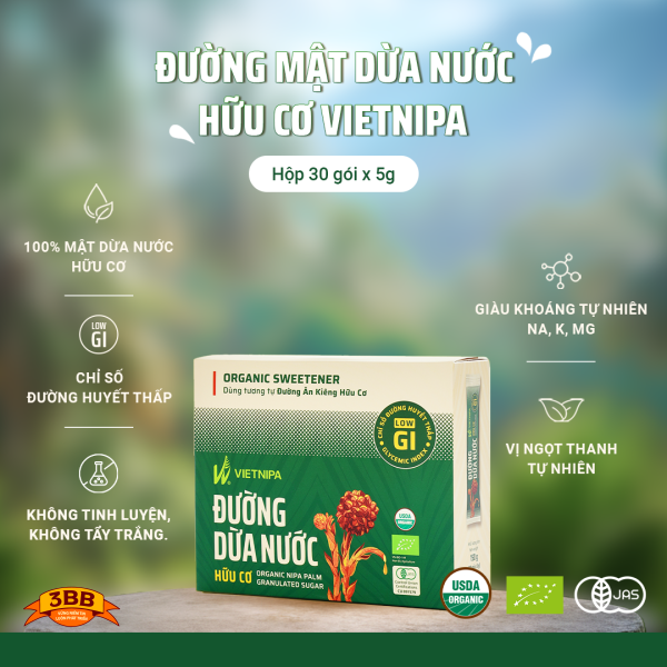 Đường Dừa Nước Hữu Cơ VIETNIPA - Hộp 30 gói