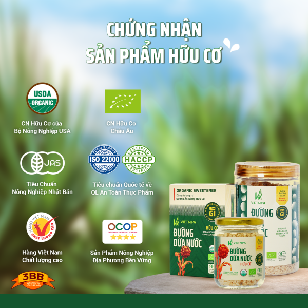 Đường Dừa Nước Hữu Cơ VIETNIPA - Hộp 10 gói