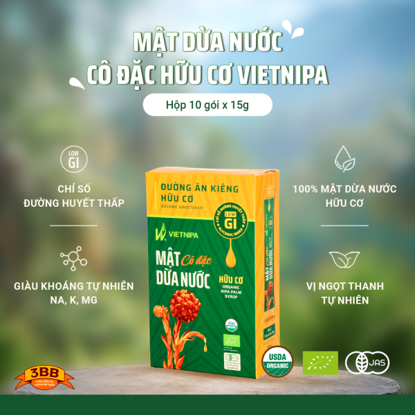 Mật Dừa Nước Cô Đặc Hữu Cơ VIETNIPA - Hộp 10 gói